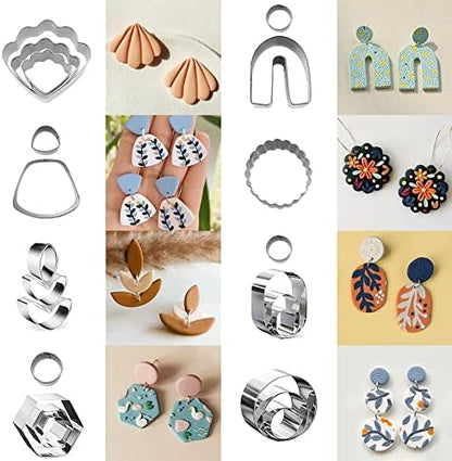 PTFJZ Polymer Clay Cutters for Earring Making 76pcs Clay Tools Set 67 Shapes Stainless Steel Clay Cutters with 8 Circle Shape Cutters 1 Letter Stamp - Image 5