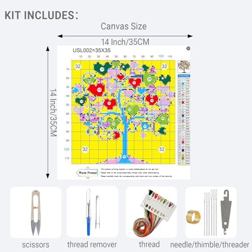 HKLIOPU Stamped Cross Stitch Kits - Love Tree Embroidery Starter Kit for Adult Beginners, 11CT Needlepoint Cross-Stitch Patterns Dimensions Kit Arts and Crafts 13.8X 13.8 inch - Image 2