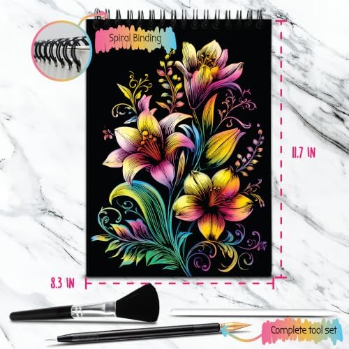 Scratch Art Book for Adults - Floral Series, 10 Rainbow Art and Crafts for Adults - Image 4