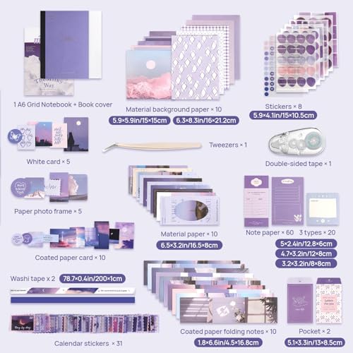 Scrapbook Photo Album Supplies Kit with Tweezers and Glue Tape – Romantic Stationery Aesthetic Junk Journal Kit, Scrapbooking Paper, Sticker Pack, Notebook, DIY Craft, Gift for Teen Women (Monnlight) - Image 2