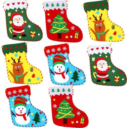 Yssreey 8 Sets Christmas Felt Crafts DIY Christmas Felt Stockings with Ornaments Handmade Sewing Sock Kits Create Your Own Christmas Stockings for Kids Christmas Favors by Yssreey