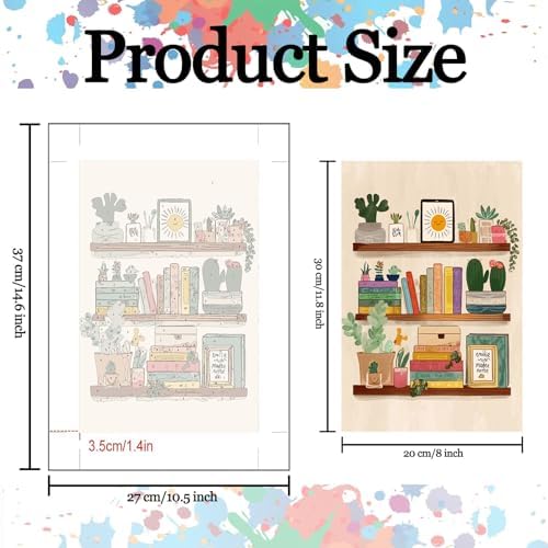 Aihonmin Bookshelf 6 Pack Paint by Numbers for Adults Books DIY Painting on Canvas with Brushes Pigment Crafts DIY Acrylic Paintwork Home Decoration Gift for Book Lovers 8x11.8 Inch (Frameless) - Image 3