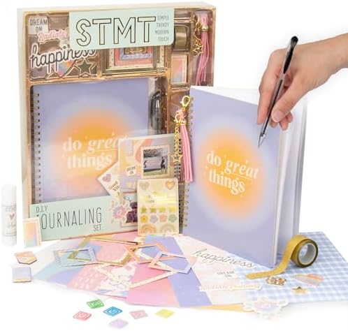 STMT DIY Journal Set, 70-Sheet Hardcover Spiral-Bound Kit, Over 35 Stationery Supplies, Including Stickers, Frames, Pen, Keychain, Glue Stick & More, Girls Gifts by STMT