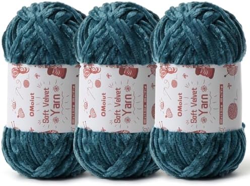 3x100g Fluffy Velvet Chenille Yarn for Crocheting and Knitting, 3x87.4yd Baby Yarn for Crocheting Soft, Crochet Chunky Yarn Amigurumi Yarns（Sapphire Blue by OMoiut