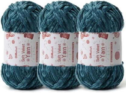 3x100g Fluffy Velvet Chenille Yarn for Crocheting and Knitting, 3x87.4yd Baby Yarn for Crocheting Soft, Crochet Chunky Yarn Amigurumi Yarns（Sapphire Blue by OMoiut