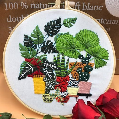SCECALA 3 Pack Plant Embroidery Kit for Beginners - Green Plant Potted with Embroidery Pattern, Hoop, Complete Cross Stitch Supplies (Needle/Threads/Scissors) DIY Craft for Adults Sewing Hobby - Image 3