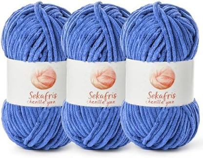 Chenille Blanket Yarn for Crocheting Size 5 Bulky Yarn 3 Azure by Sekafris