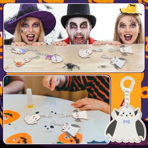Trnayi 36 Pcs Halloween Ghost Wood Keychain Color Your Own DIY Craft - Image 4