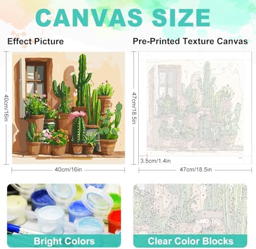 Paint by Numbers Kit for Adults, Desert Cactus Painting, 16 x 16 Inch - Image 3