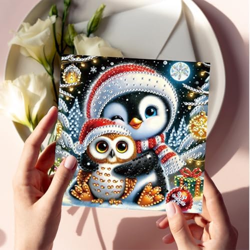 6pcs DIY Diamond Art Christmas Cards Kit with Envelopes & Tools-Diamond Dot Greeting Cards,Xmas 5D Rhinestones Painting for Adults,DIY Craft Family Friend Xmas Gifts(Christmas Penguin) - Image 7