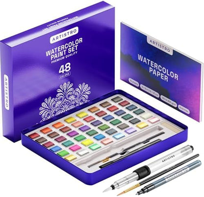 ARTISTRO Watercolor Paint Set with Palette & Brush Pens - 48 Colors by ARTISTRO