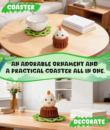 Totiro Crochet Kit for Beginners, Chicken Amigurumi Starter Kit, Easy DIY Craft Set with Step-by-Step Video Tutorials, Coaster Crochet Pattern Learning Kit for Teens Adults Birthday Gift - Image 6