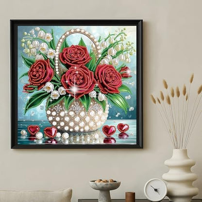 jinglinhh Red Rose Flowers Lily of the Valley Special Shaped DIY Diamond Art Painting Kit for Adults Beginners, Partial Drill Crystal Rhinestone Gem Art Craft Home Wall Decor 30x30cm - Image 3