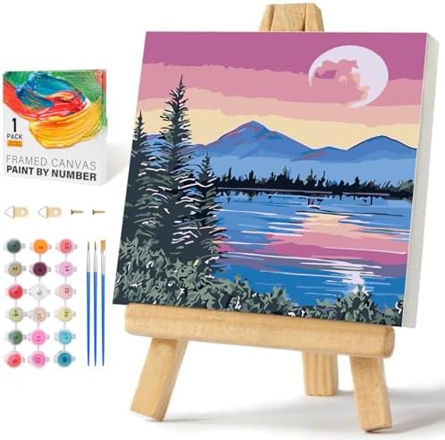 Offito Framed Paint by Numbers Kit for Adults Beginners, Moon Lake Mountain by Offito