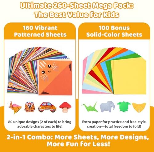 GAMENOTE Origami Kit for Kids Ages 8-12, 80 Assorted Projects, 260 Sheets - Image 7