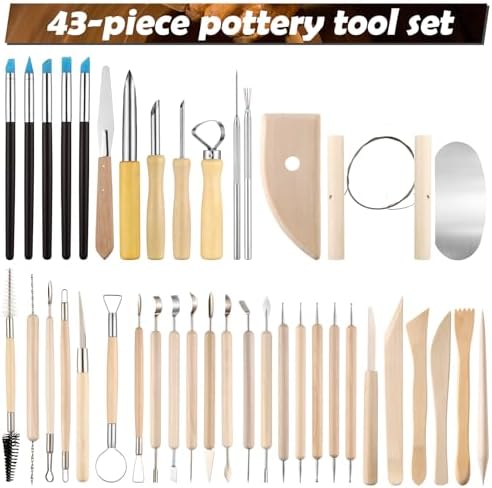 43 Pcs Pottery Tools Pottery Sculpting Tool, Potterys Kit, Clay Sculpting Tools at Home, Ceramics Tool Set with Carrying Case Bag and Apron, for Potterys Wheel, DIY Art and Craft (Natural Wood Color) - Image 2