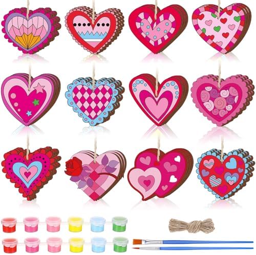 JellyArch 36 Pcs Valentine's Day Crafts, Wooden Heart Cutouts, Unfinished DIY Craft Ornaments for Adults, Paintable Wooden Shapes for Home Decor, Party Decorations, Valentine's Day Gift Ideas by JellyArch