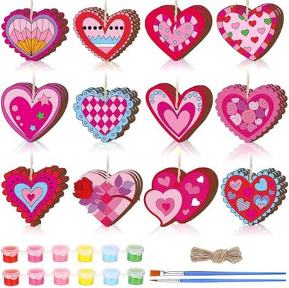 JellyArch 36 Pcs Valentine's Day Crafts, Wooden Heart Cutouts, Unfinished DIY Craft Ornaments for Adults, Paintable Wooden Shapes for Home Decor, Party Decorations, Valentine's Day Gift Ideas by JellyArch