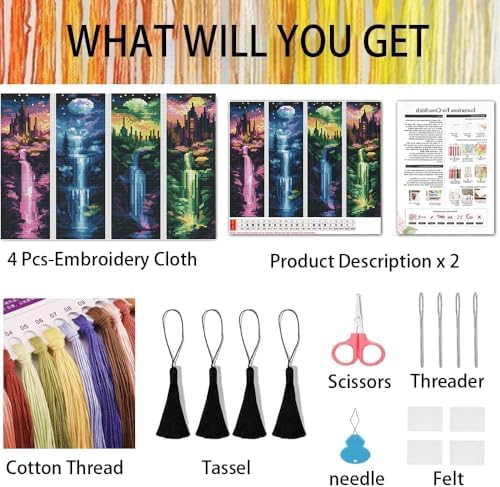 4 Pcs Cross Stitch Bookmark Kit for Adult Beginners Cross Stitch Kits - Image 2