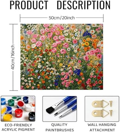 bitCNY Paint by Numbers for Adults, Colorful Wildflower Garden DIY Acrylic Painting Kit, Floral Paint by Number Canvas Art, Botanical Wall Decor for Home, 16x20 Inch - Image 2