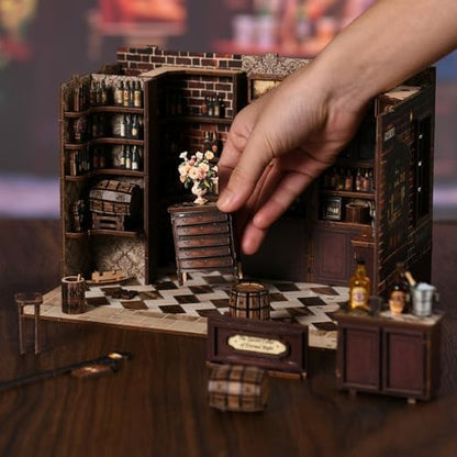 Book Nook Kit - DIY Miniature Dolls House Kit with Furniture and LED Light, 3D Puzzle Wooden Art Bookends, Model Kits for for Adults and Teens (Corner Tavern) - Image 6