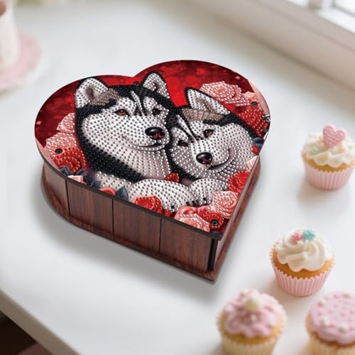 DIY Diamond Painting Kit Storage Box, Loving Dogs Diamond Decorative Craft Heart Shaped Kit, Desktop Item Storage, Multifunctional Creative Craft Gift - Image 5
