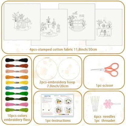 BEUNITONE Kitten Embroidery Kit for Beginenrs Hand Sewing Embroidery Kits with Cat Pattern DIY Embroidery Kit with Kitten Colourful Threads Needles Instructions - Image 2