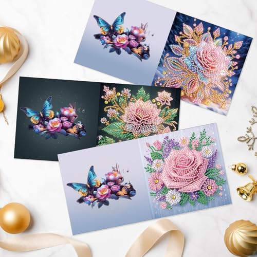 LazyFold 6Pcs DIY Diamond Art Painting Greeting Cards with Envelopes, Pink Rose All Occasion Note Card Kit for Women, Handmade Thank You Birthday Friendship Cards Gift - Image 6