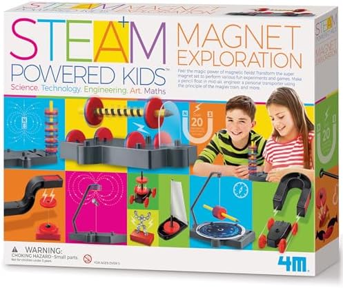 4M Magnet Science Kit for Kids Ages 5+ — 20+ Hands-On Experiments with 40+ Components, Build Maglev Transporter, Magnetic Racer, UFO & Compass Yacht, STEM Educational Toy Gift for Boys Girls by 4M