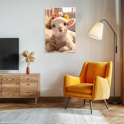 Lxmsja Fluffy Lamb Paint by Numbers Kit for Adults, Lamb Flower Acrylic Paint by Numbers for Adults Beginner, DIY Craft Supplies Oil Painting Kits for Home Wall Decor 8x12 inch (Framed) - Image 3