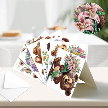jinglinhh 12pcs Diamond Art Painting Flower Bear Greeting Cards with Envelopes, DIY Card Making Kits for Adults, Diamond Art Christmas Cards for Birthday Holiday Postcards Craft Gifts - Image 6