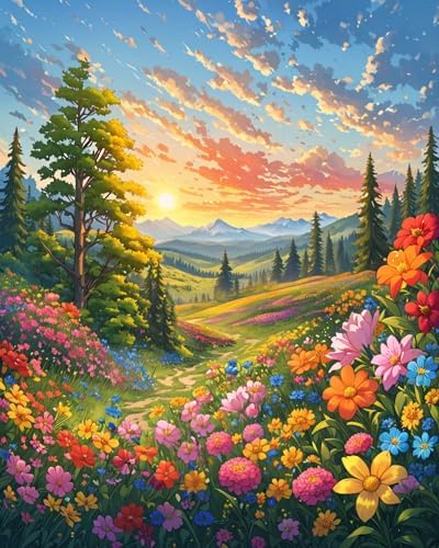 ldazao Landscape Adult Paint By Number Kits, Paint By Numbers Flowers,Flower Paint By Numbers Kit for Adults, DIY Canvas Oil Painting Paint By Number for Gift Home Wall Decor 16x20 Inch by ldazao