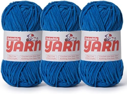 3 Pack Plush Chunky Chenille Yarn for Crocheting, Soft Fluffy Velvet Yarn for Crocheting, Fuzzy Baby Blanket Knitting Yarn, 300g/393yds Bulky Amigurumi Yarns（3 Blue） by Sekafris