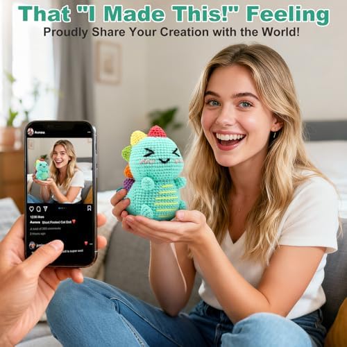 Faircosy Dinosaur Crochet Kit for Beginners: 2PCS Crochet Animal Kits for Adults - Learn to Crocheting Cute Amigurumi Starter Kit with Written Pattern & Video Tutorials (40%+ Yarn Extra) - Image 5