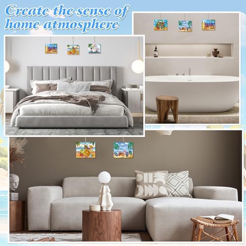COCHIE 10 Pieces Large Summer Unfinished Wood Crafts to Paint for Adults, Bulk Predrilled Wooden Ornaments for Painting, Beach Pattern Paintable Wood Slices Craft Supplies with Ropes - Image 5