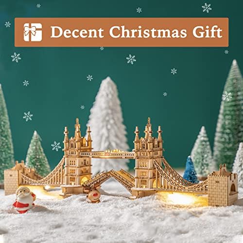 ROBOTIME 3D Puzzle Wooden Craft Kits with LED Light DIY Tower Bridge Construction Model Kit to Build for Teens Brain Teaser Puzzle Home Decor Birthday Gifts - Image 3