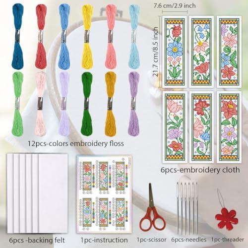 ORIGACH 6 Set Medieval Garden Flower Cross Stitch Bookmark Kit for Beginner - Image 2