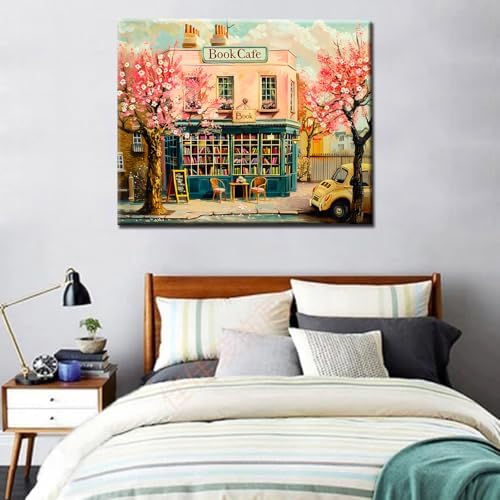 Book Cafe Theme Paint by Numbers Kits for Adult Paint by Numbers Book Store Paint by Numbers Boho Painting Kits on Canvas Art Set for Beginner Gift Home Decor Without Framed 16''W x 20''H - Image 2