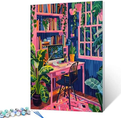 Bookshelf Plant Paint by Numbers Kits for Adult Beginners Boho Style Painting Kits Botanical Acrylic Paint by Numbers Kits on Canvas Perfect for Gift Home Wall Decor Without Framed 16''W x 20''H by Aihonmin