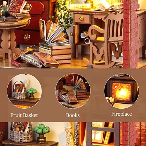RONSTONE Book Nook Kit for Adults, Martin’s Bookstore DIY Miniature House Kit with LED Light, Wooden 3D Puzzle Bookshelf Insert Decor, Craft Gift for Teens and Book Lovers - Image 2