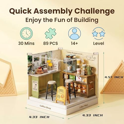 Coffee Shop Super Miniature House Kit - DIY Plastic 3D Model Building Set for Teens, Build Your Own Cozy Café with Coffee Machine & Dustproof Case, Creative Craft Gift for Girls Women - Image 2