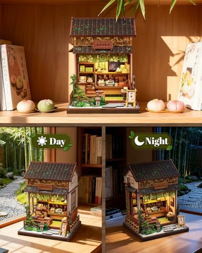 Book Nook Kit - DIY Miniature House Kit, Japanese Wagashi Shop, 3D Wooden Puzzle with LED Lights, Tiny House Decorative Bookshelf Home Decor, Craft Gift for Adults, Teens & Book Lovers - Image 5