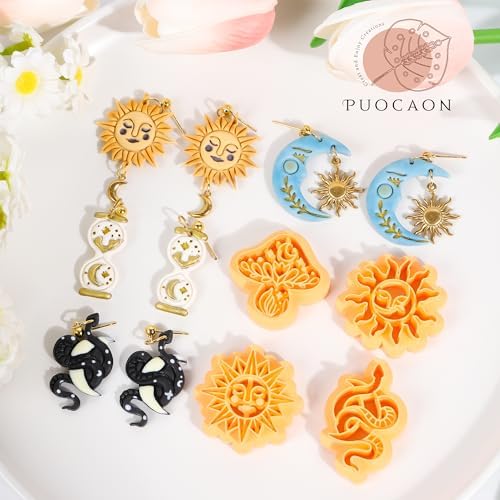 Puocaon Mystic Boho Clay Cutters - 9 Pcs Polymer Clay Cutters for Earrings Jewelry, Mushroom Sun Moon Moth Snake Bottle Shape - Image 5