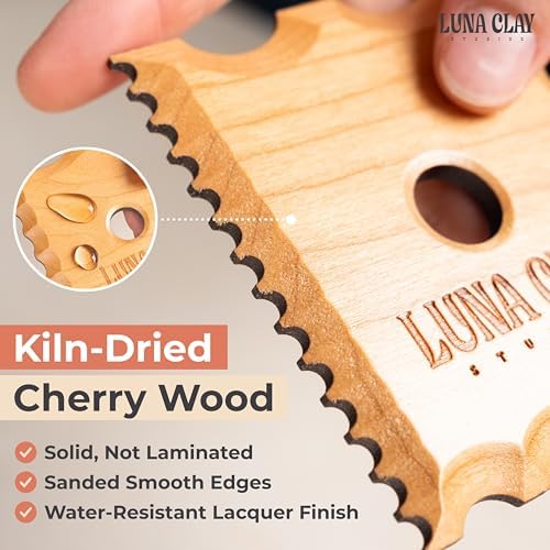 Kiln-Dried Cherry Wood Pottery Ribs & Pottery Tools For Wheel Throwing | 8 Pack - Professional Non-Warping Ceramic Set for Trimming, Sculpting, Shaping - Clay Tools & Modeling Kit with Bonus Sponge - Image 2