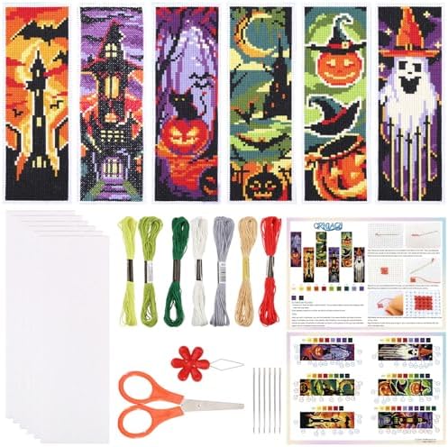 ORIGACH 6 Set Halloween Cross Stitch Bookmark Kit for Beginner by ORIGACH