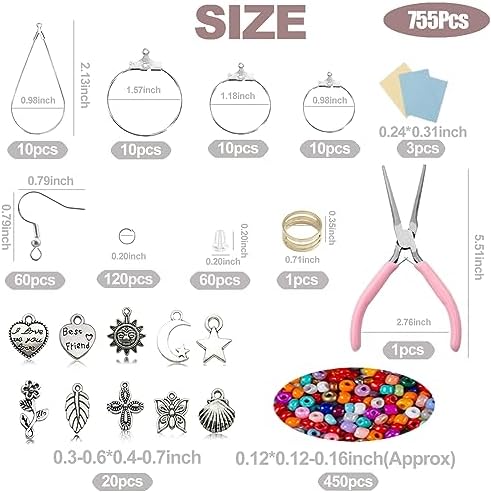 XKCWXY 755Pcs Beading Hoop Earrings for Jewelry Making,with Earring Finding Teardrop Round Beading Hoop,Earring Hooks and Backs,Jump Rings, Silver Earring Charms,Pony Beads for DIY Jewelry Craft - Image 3