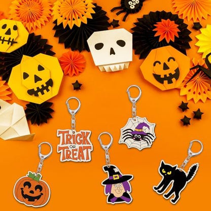 RattanView 24 Pcs Halloween Color Your Own Wooden Keychain Craft Kits - Image 4