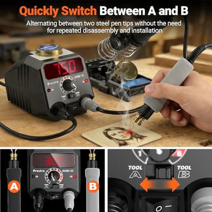 Preciva Wood Burning Kit, Wood Burning Pen 40W Adjustable Temperature 482°F ~ 1382°F, Wood Burning Tool Kit with 20pcs Soldering Tips & Digital Display Heat-Resistant Handle for Wood & Leather Crafts - Image 3