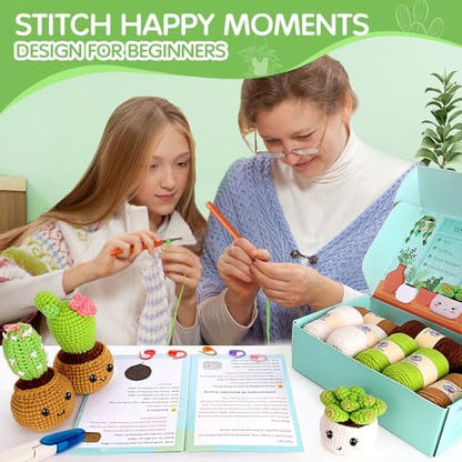 Crochetta Crochet Kit for Beginners, Crochet Starter Kits for Adults, Amigurumi Craft Knitting Crocheting Kits with Step-by-Step Video Tutorials, 6 Pc Hanging Potted Plants Family(40%+ Yarn - Image 5