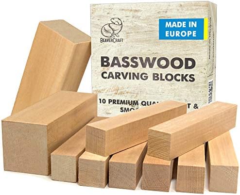 BeaverCraft Basswood Carving Blocks Set BW 10 PCS Wood Carving Kit - Whittling Wood - Soft Basswood Block for Crafts - Large Unfinished Wooden Blocks 2PCS 1.98" х 5.95" 8PCS 1.02" х 5.95" by BeaverCraft